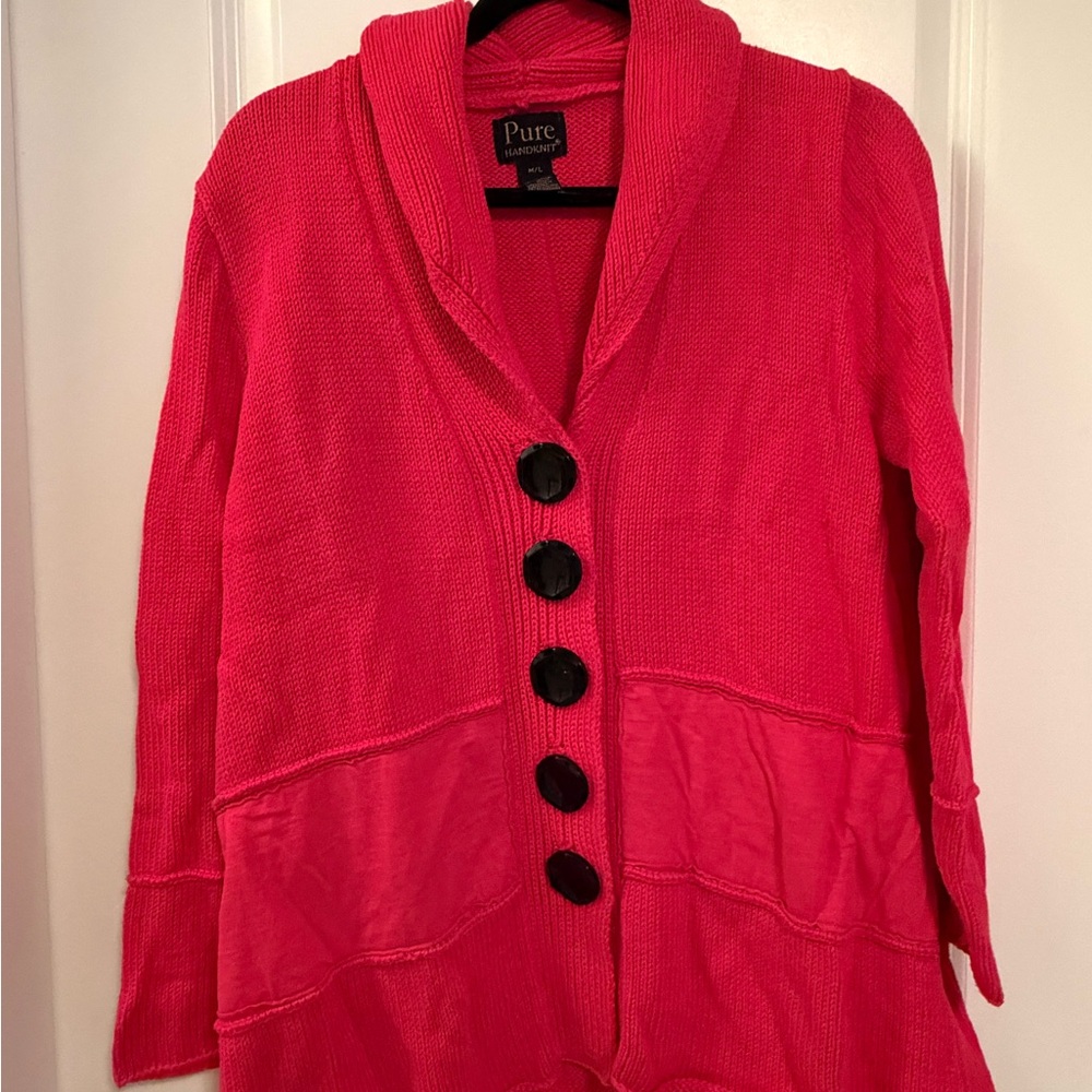 Pur Women's Vibrant Pink Cardigan with Bold Buttons